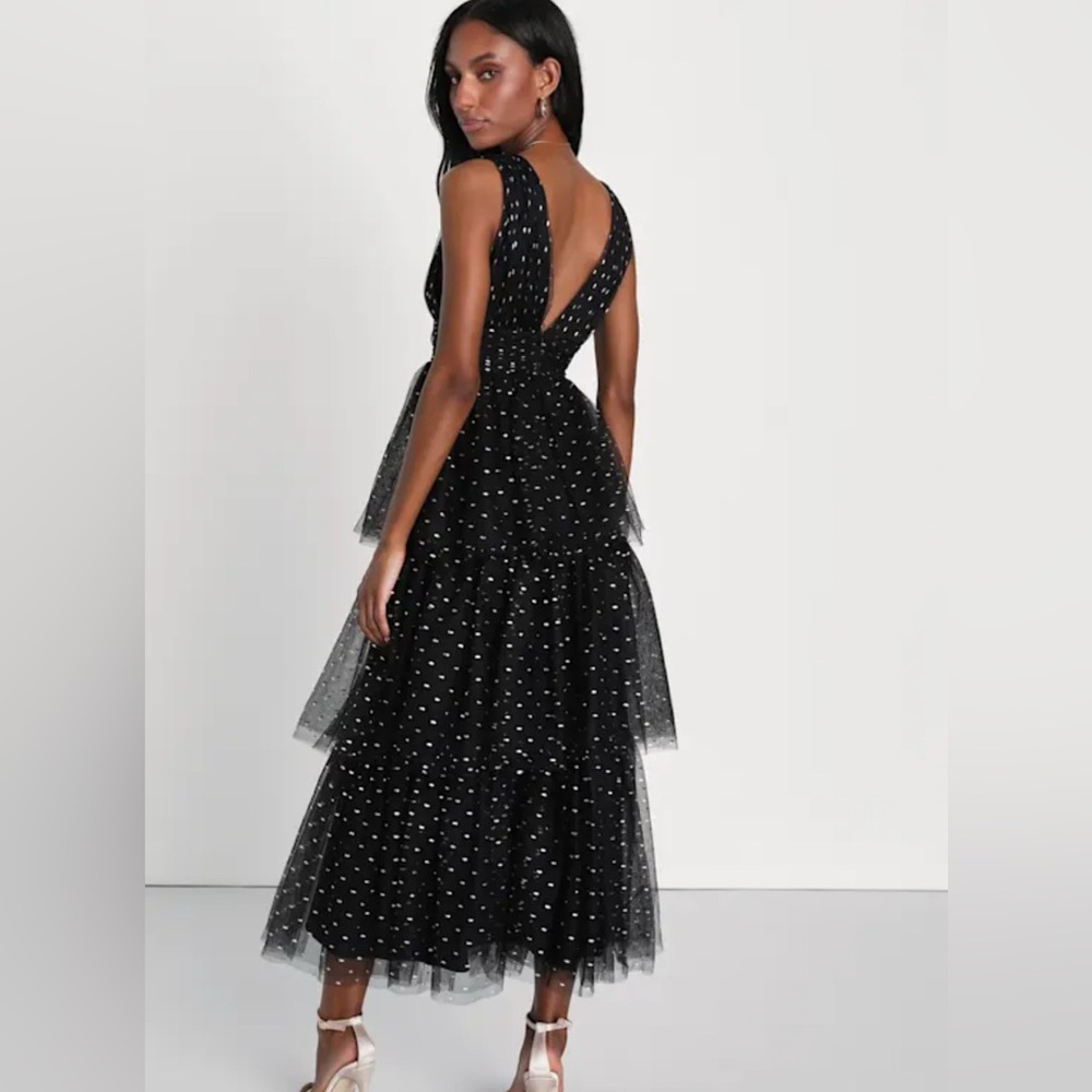 Lulu's Black and Gold Polka Dot Backless Dress